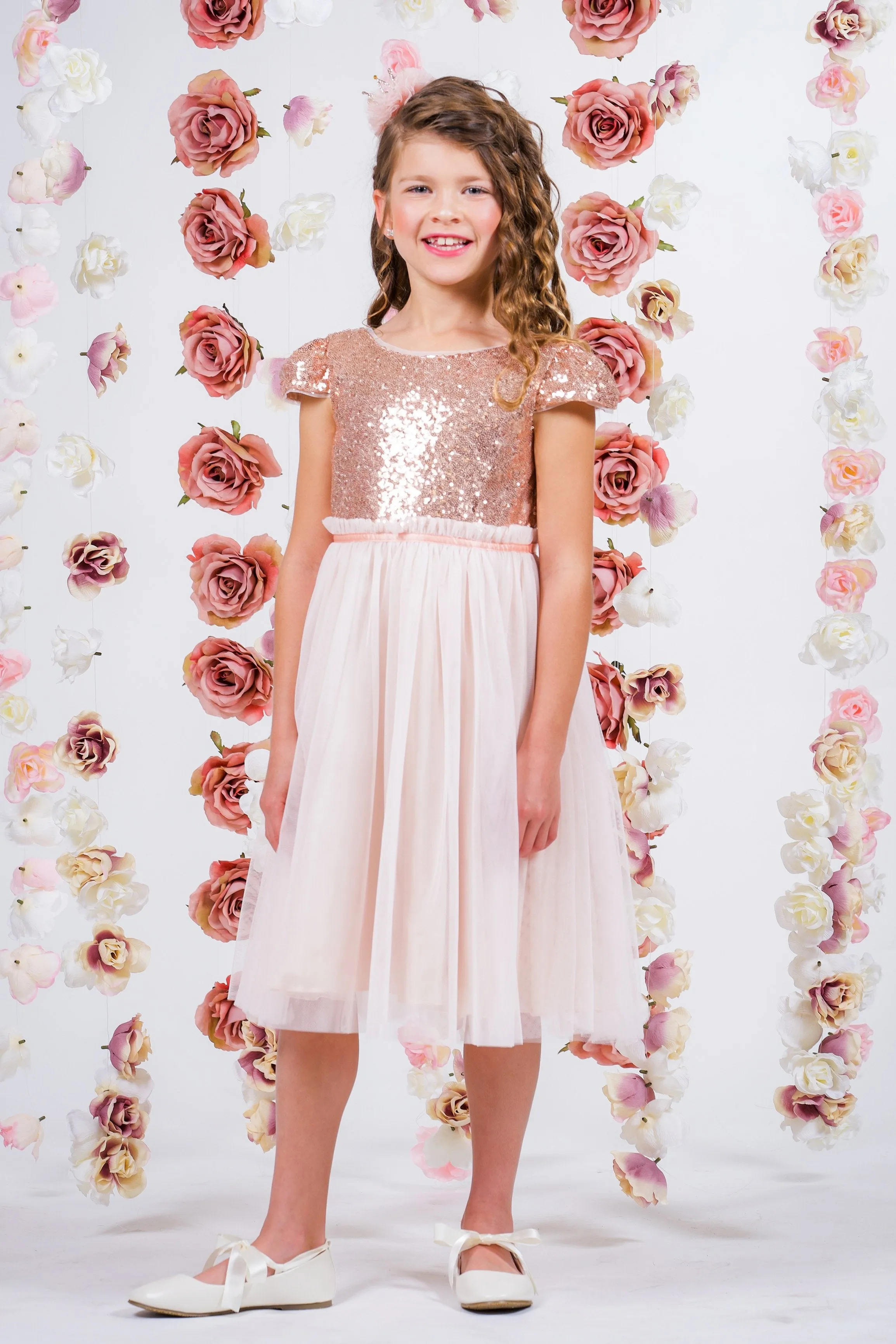410 Sequin Mesh Pleated Girls Dress