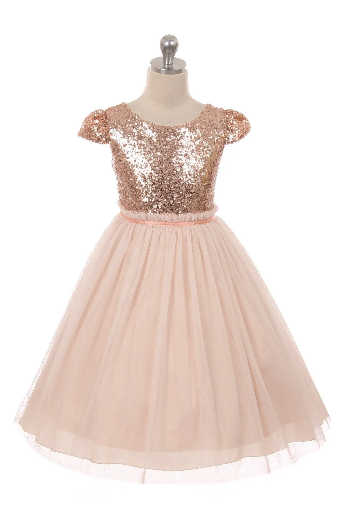 410 Sequin Mesh Pleated Girls Dress