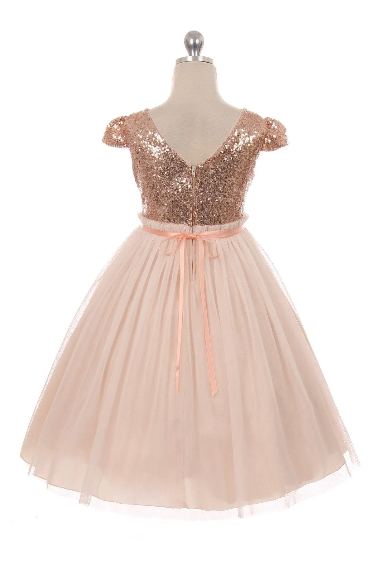 410 Sequin Mesh Pleated Girls Dress