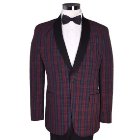 Audubon Burgundy Blue Seersucker Royale Plaid Dinner Jacket
