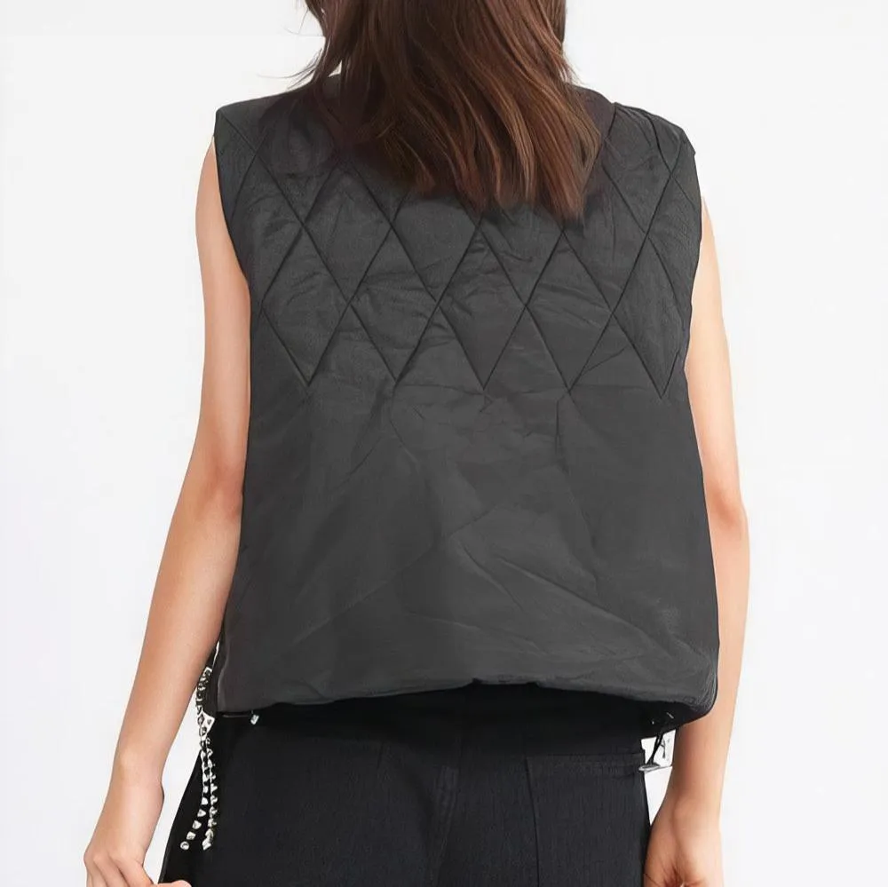 Black Puffer VEST with RHINESTONES