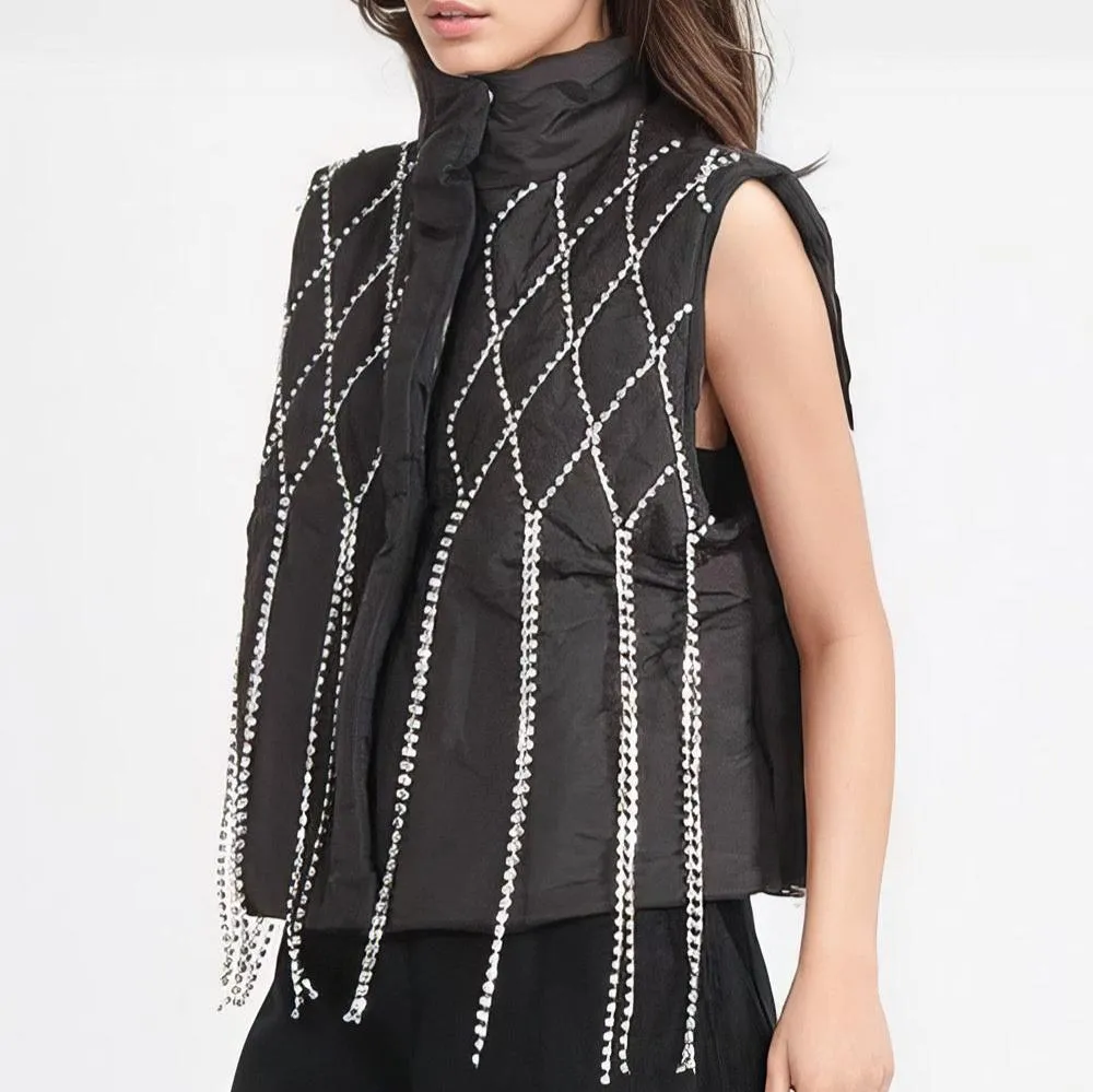 Black Puffer VEST with RHINESTONES