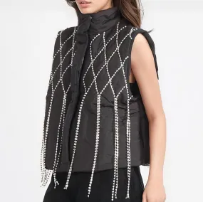 Black Puffer VEST with RHINESTONES
