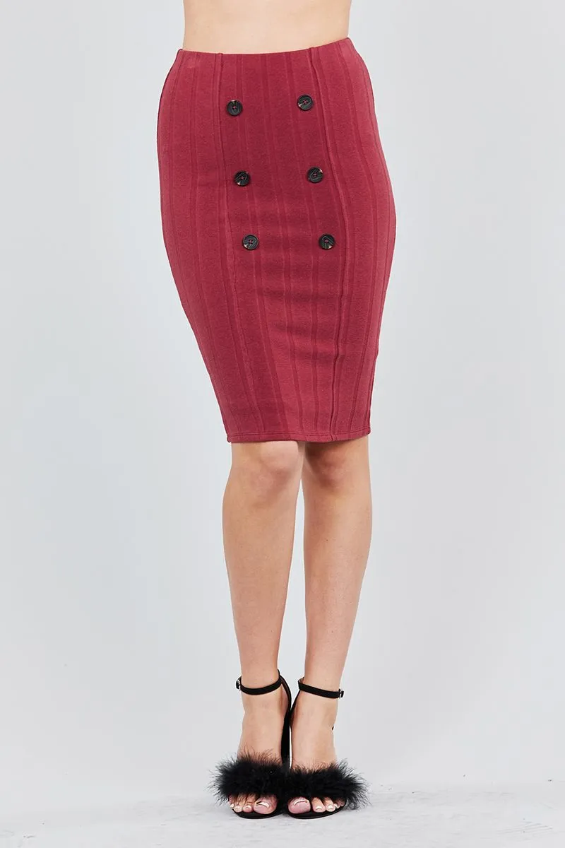 Button Detail Rib Midi Skirt
