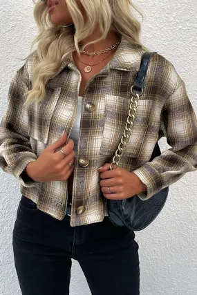 Button Up Plaid Short Shacket Coat