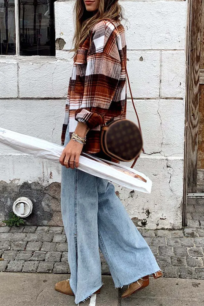 Buttoned Plaid Shirt Coat