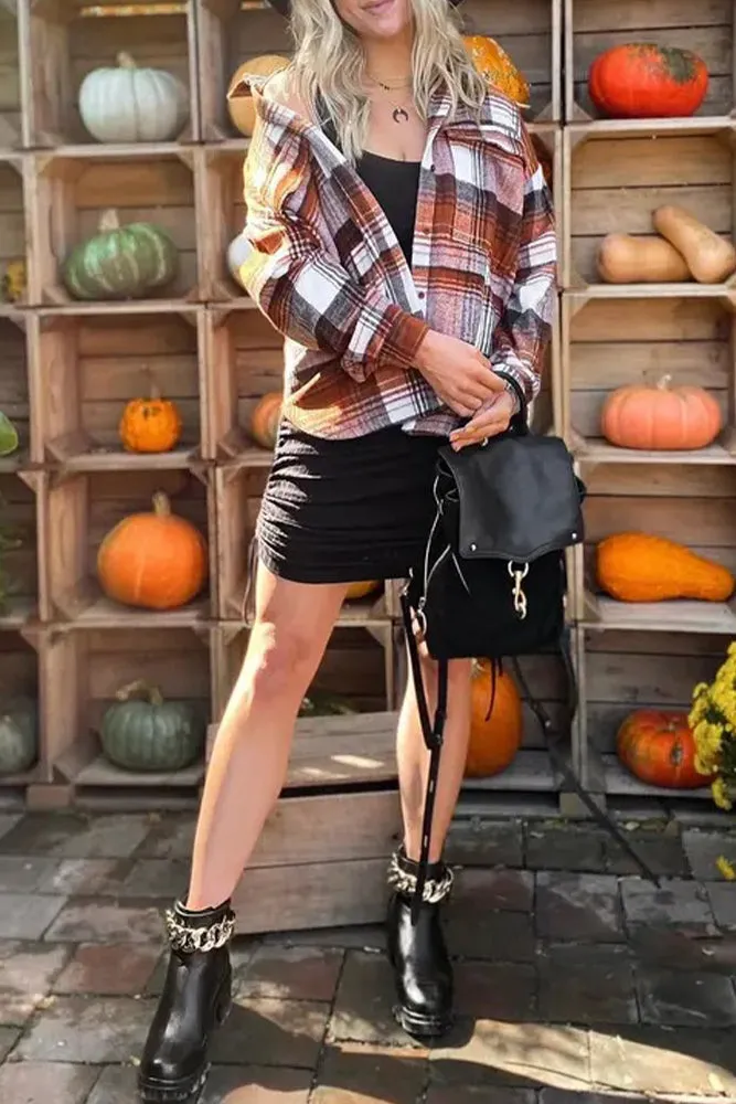 Buttoned Plaid Shirt Coat