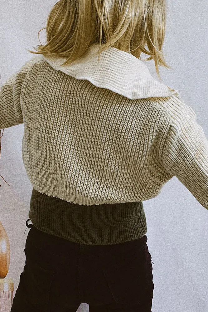 Colorblock Zipper Knitting Cardigan
