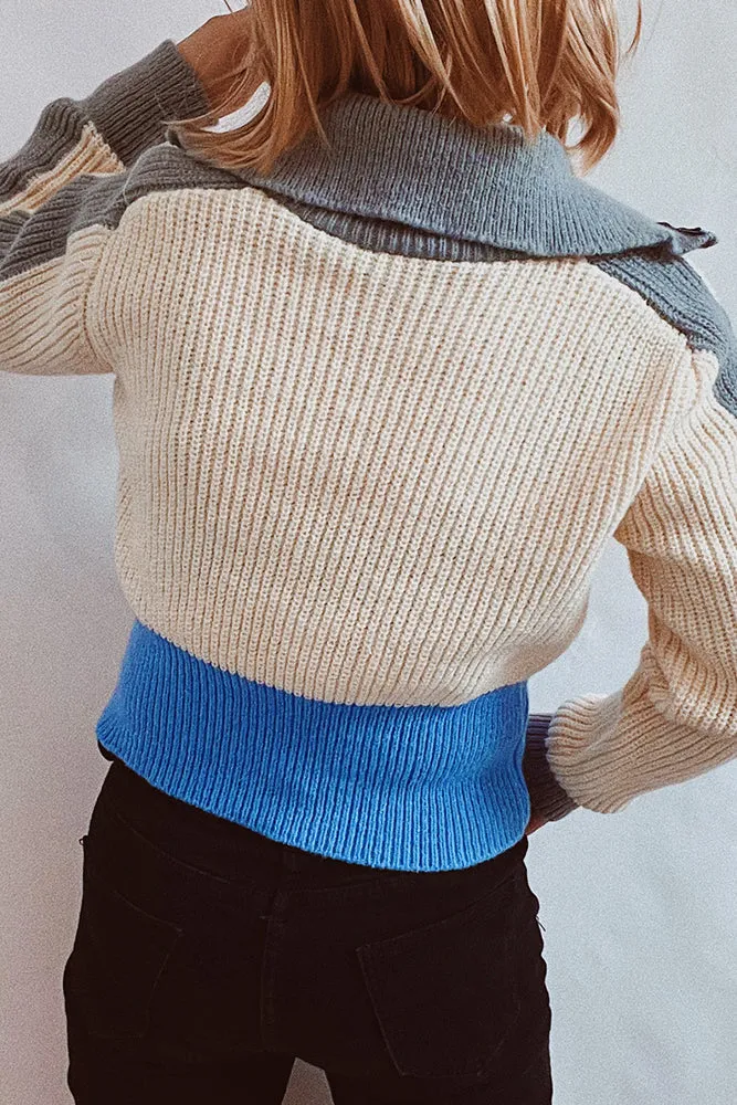 Colorblock Zipper Knitting Cardigan