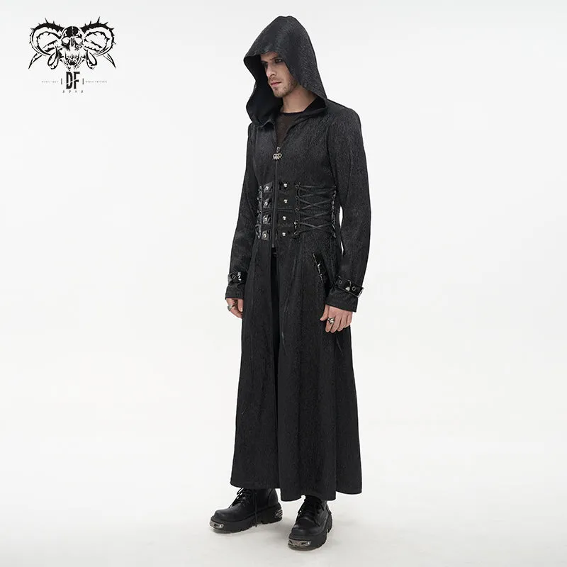 ct194 black men's fake girdle slim fit punk hooded men coat