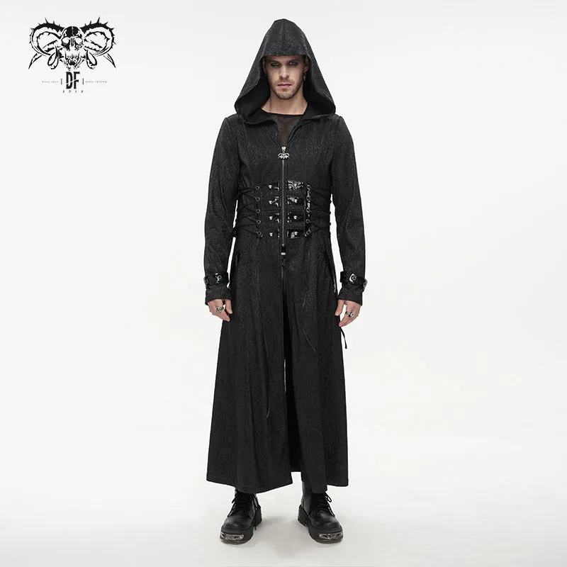 ct194 black men's fake girdle slim fit punk hooded men coat