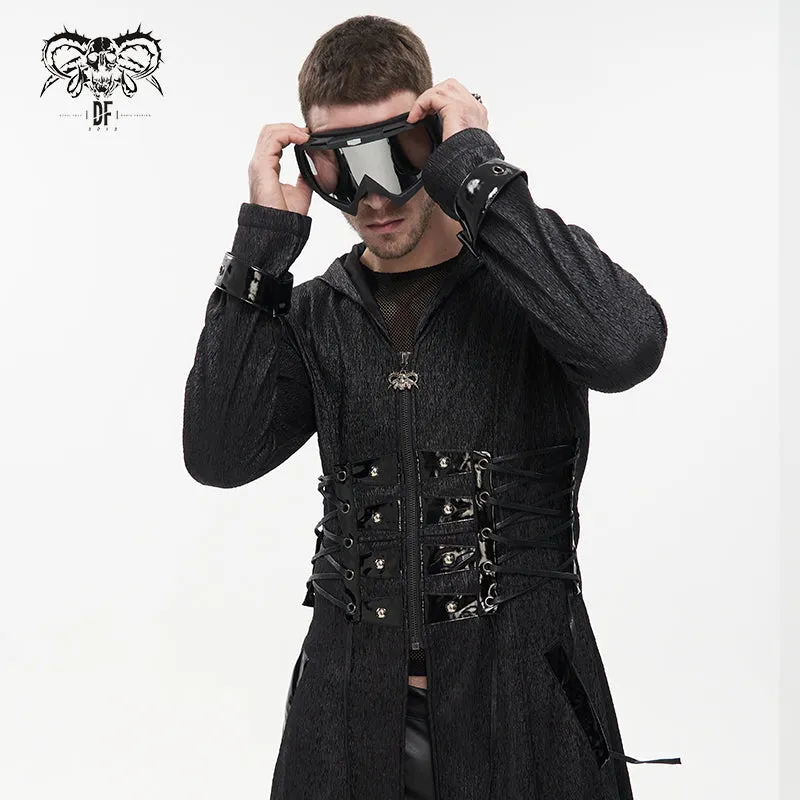 ct194 black men's fake girdle slim fit punk hooded men coat