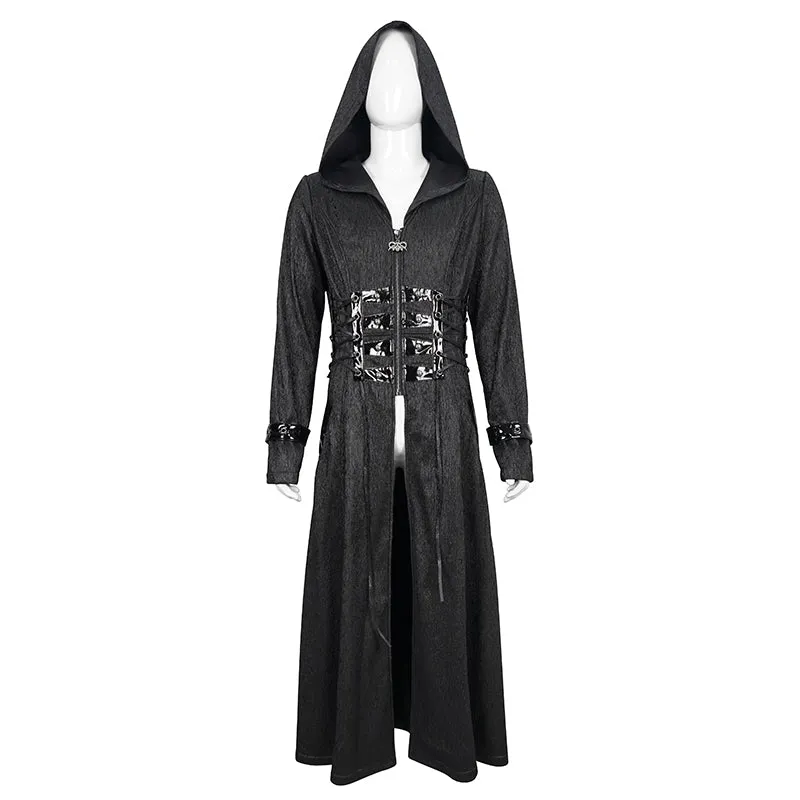 ct194 black men's fake girdle slim fit punk hooded men coat