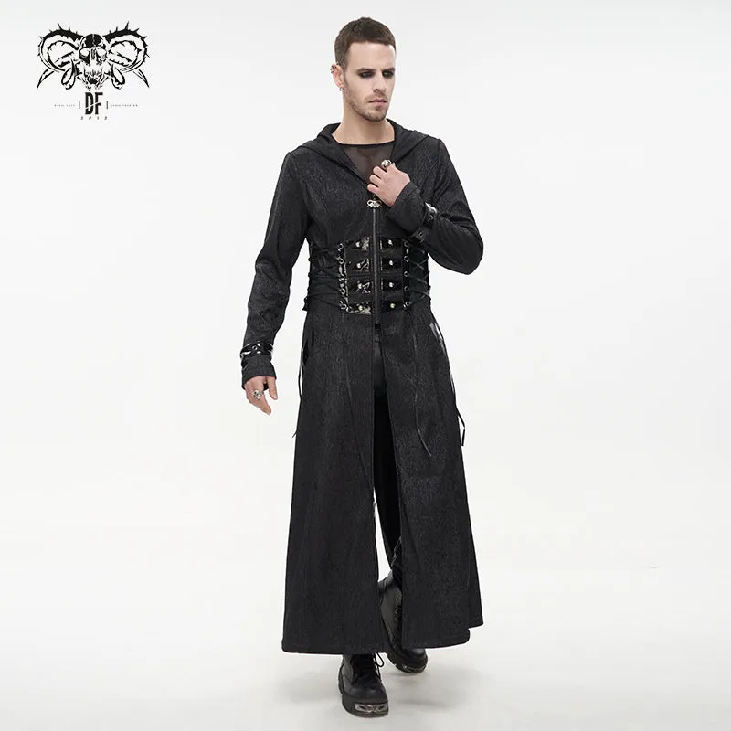 ct194 black men's fake girdle slim fit punk hooded men coat