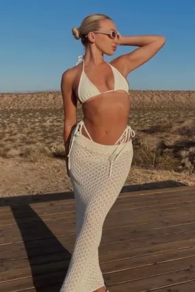Dalila cream crochet knit maxi skirt