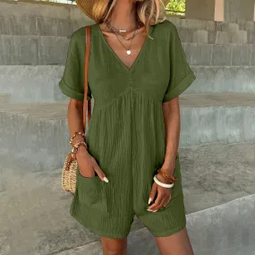 Emma Casual Romper | Stylischer moderner V-Ausschnitt-Kurzarm-Romper