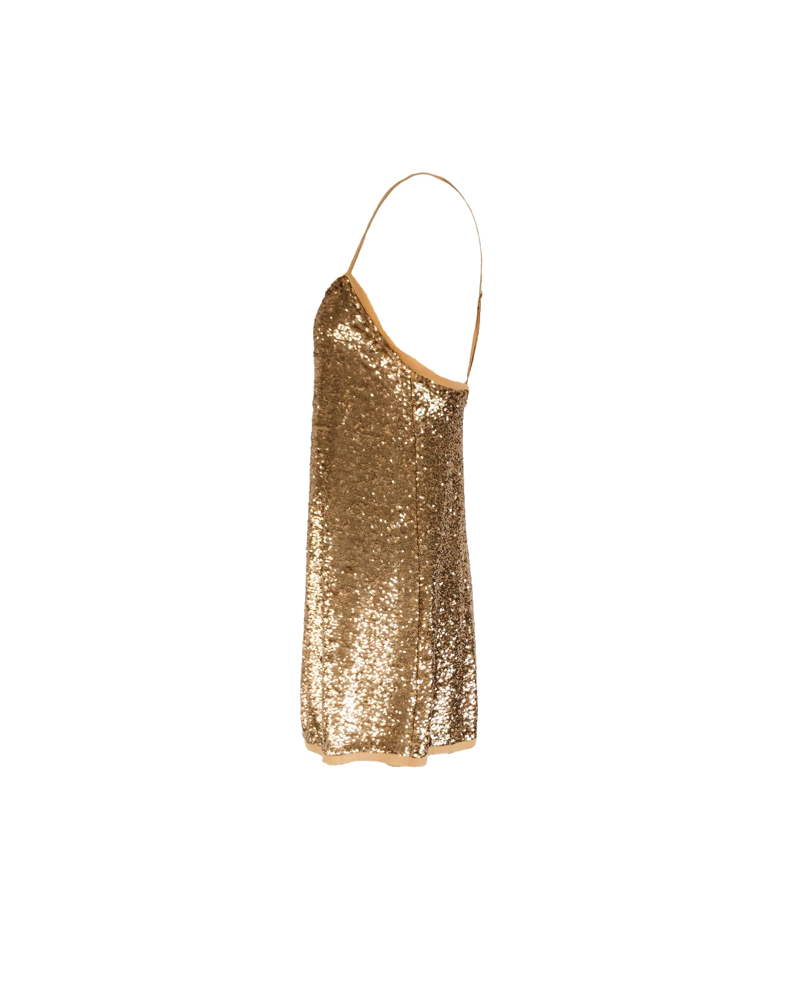 FREE PEOPLE Women's gold sequin mini slip dress, S