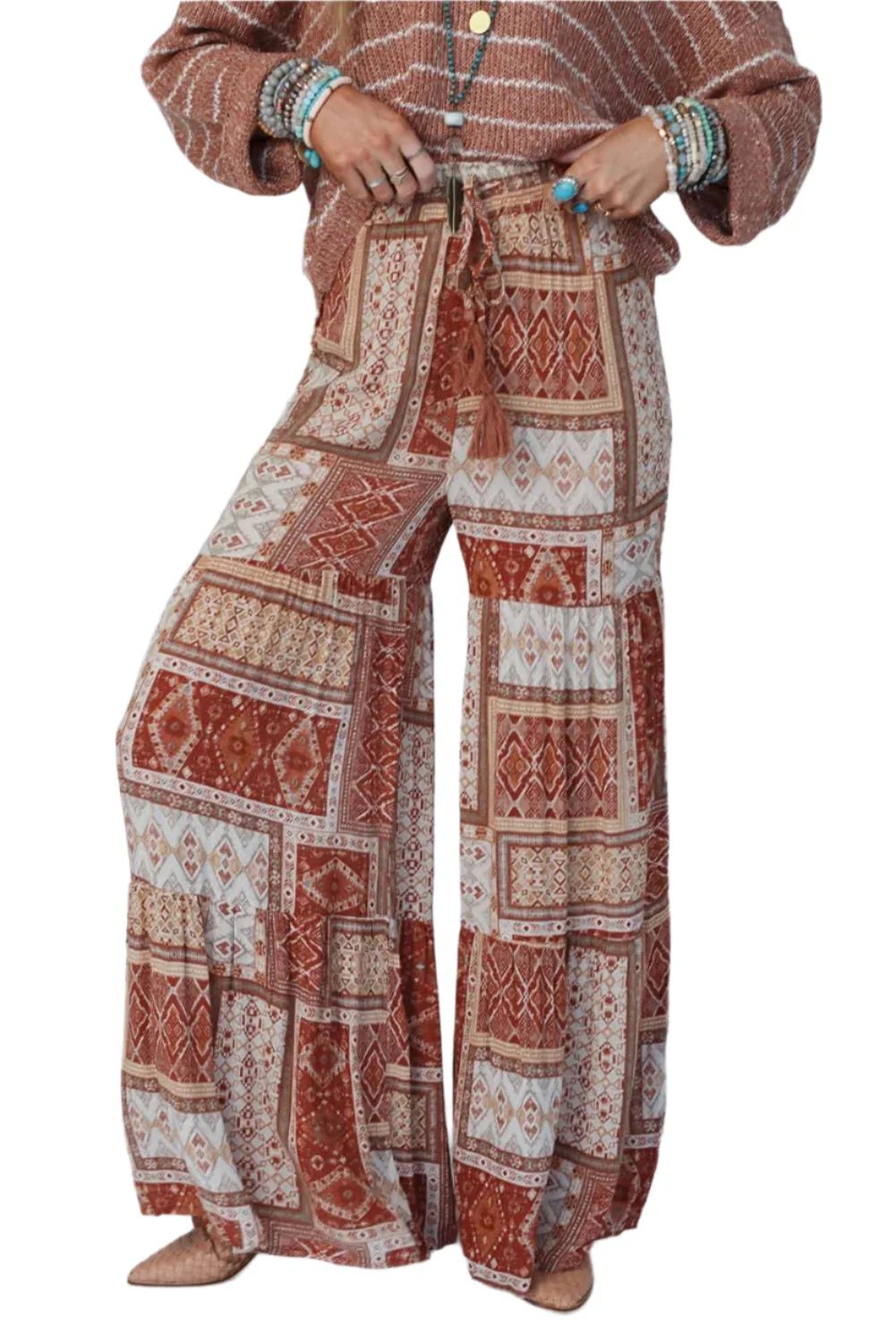 Geometric High Waist Wide Leg Pants
