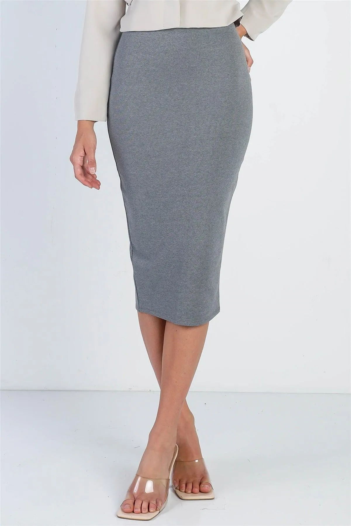 Grey Slim Fit Midi Length Skirt /2-2-2