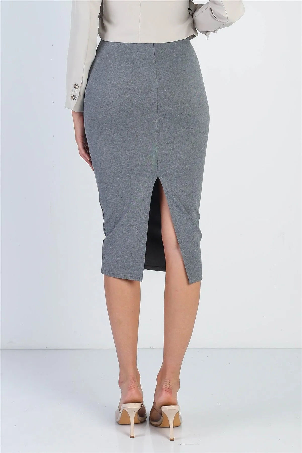 Grey Slim Fit Midi Length Skirt /2-2-2