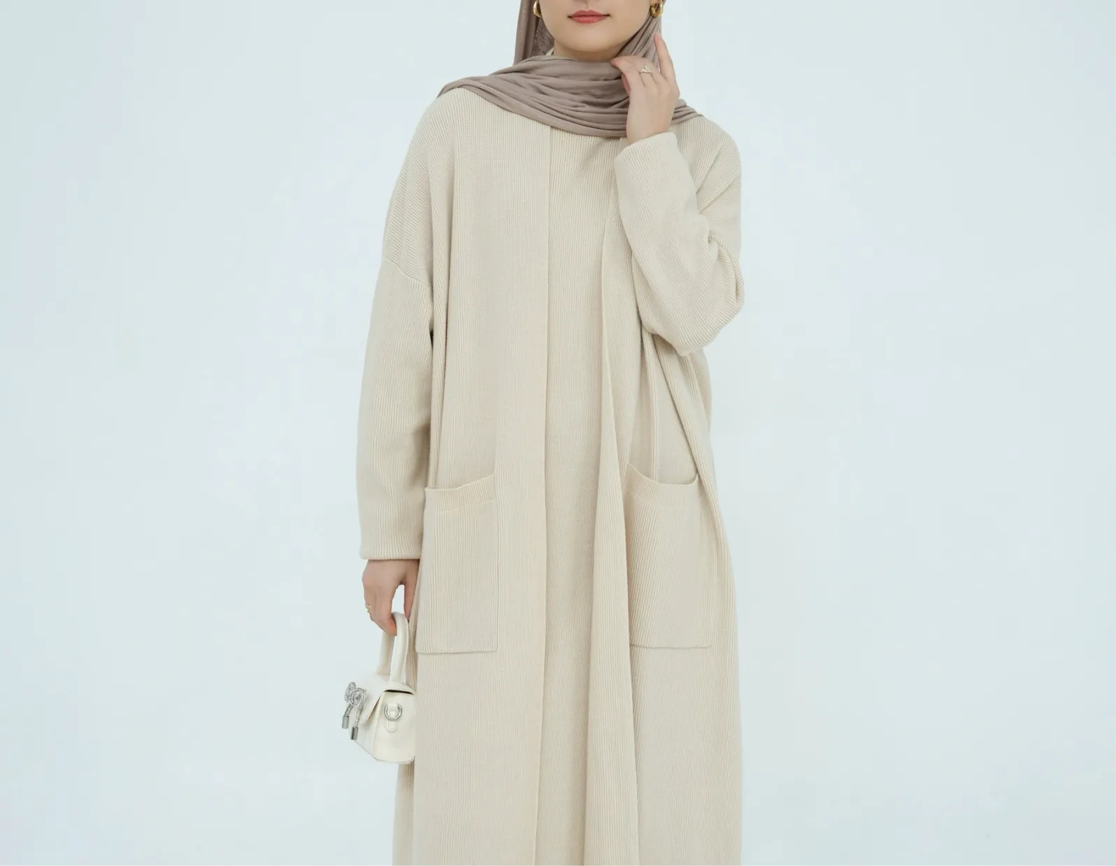Heeba Beige Two Piece Cardigan Set