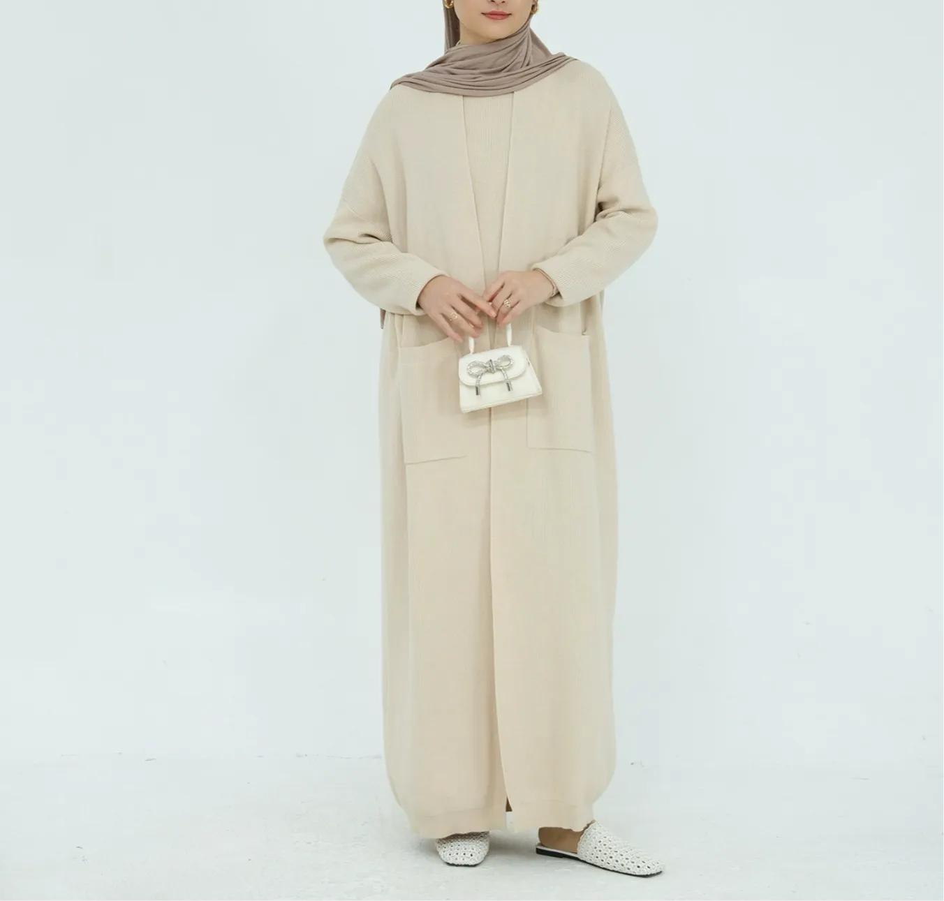 Heeba Beige Two Piece Cardigan Set