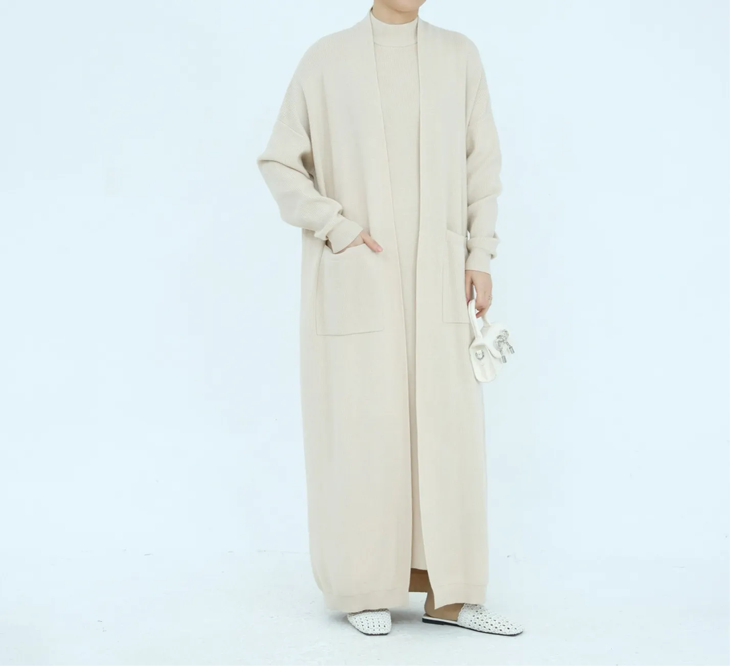 Heeba Beige Two Piece Cardigan Set