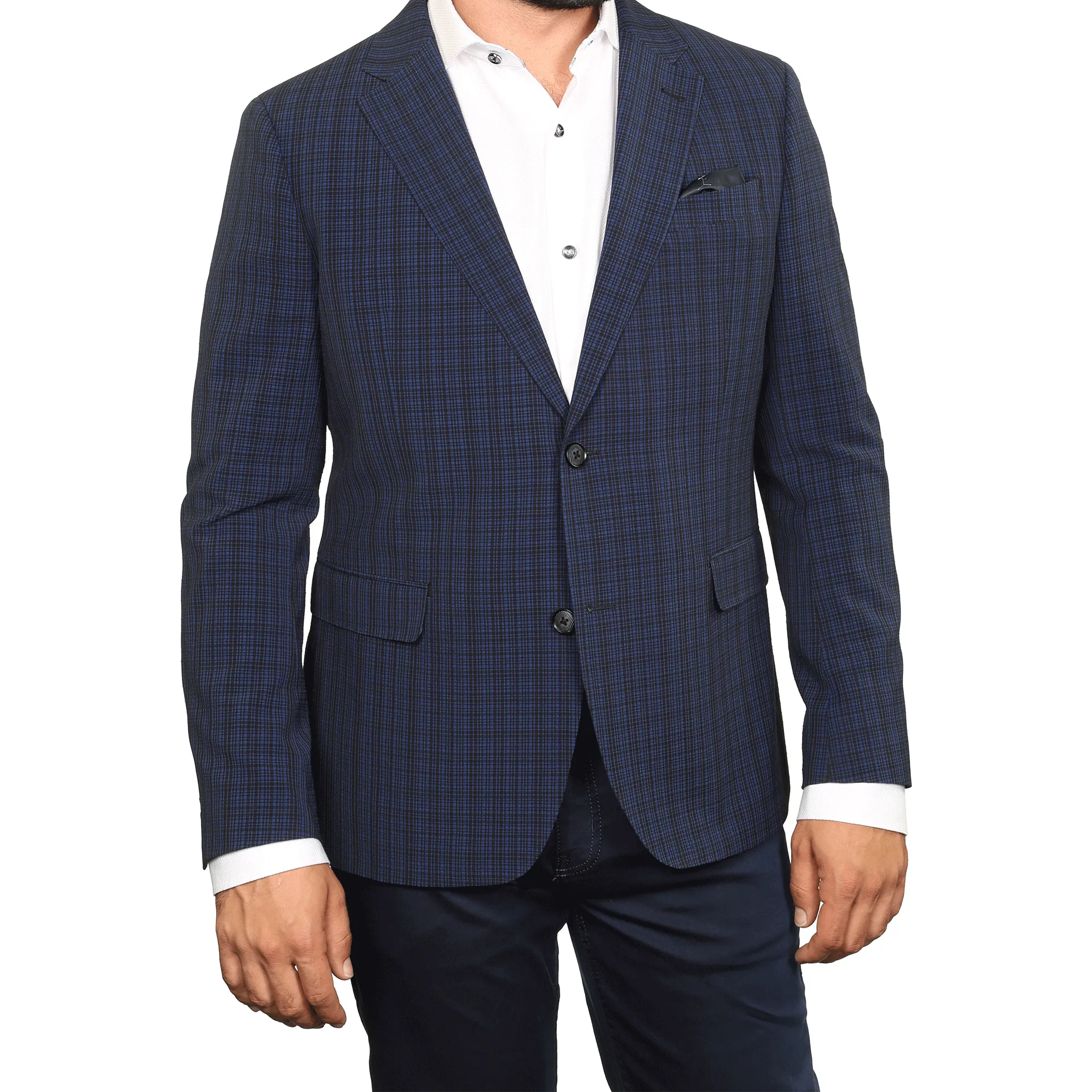 Holmes Navy Seersucker Check Blazer