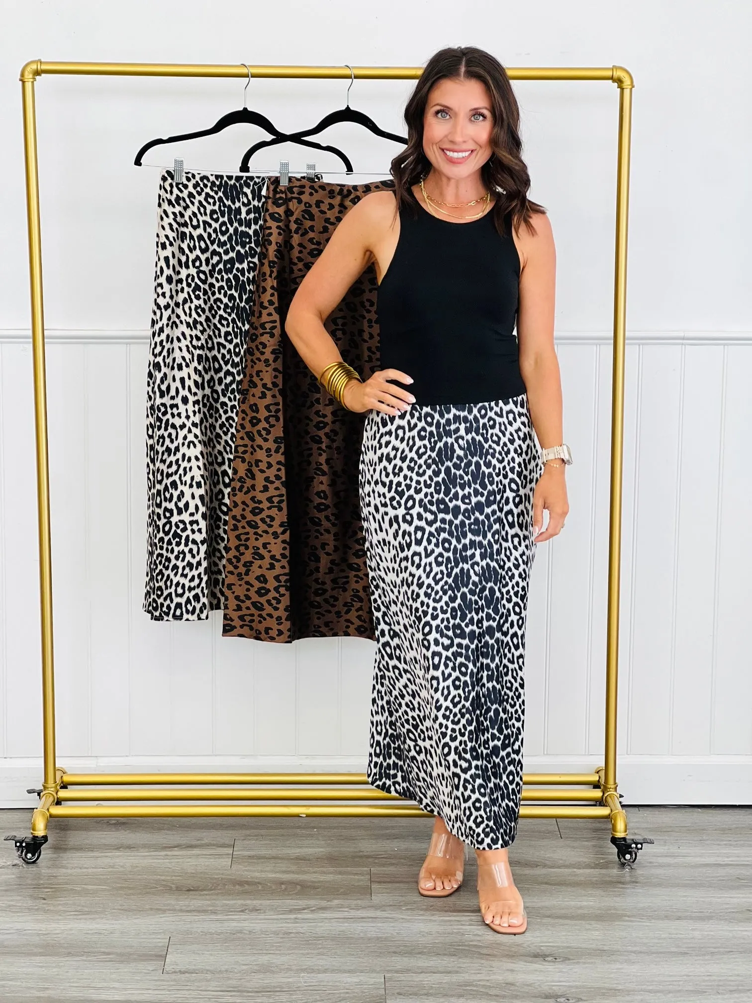 Leopard Side Zip Midi Skirt (Reg & Plus)-3 Colors