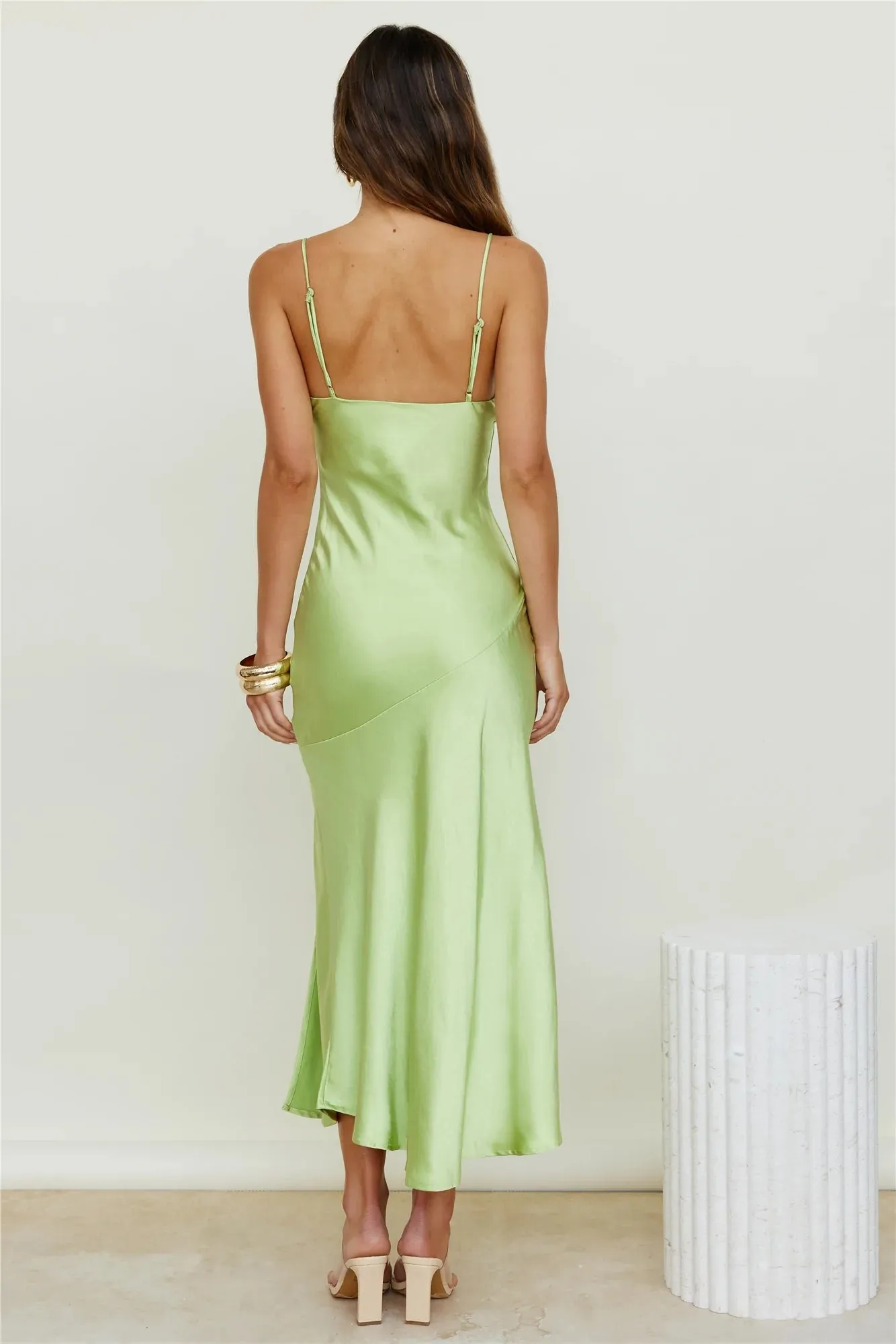 Lime Green Slip Satin Midi Dress