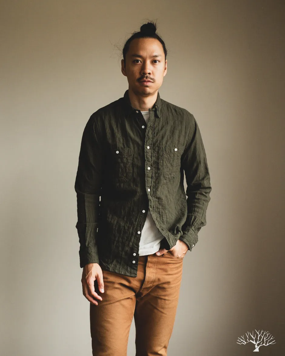 Olive Winter Seersucker Work Shirt