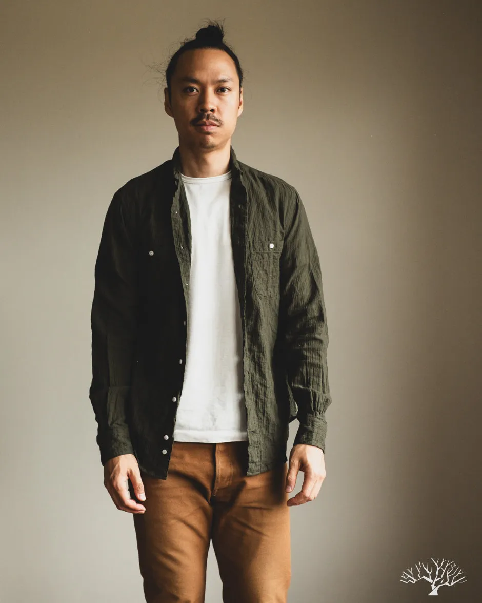 Olive Winter Seersucker Work Shirt