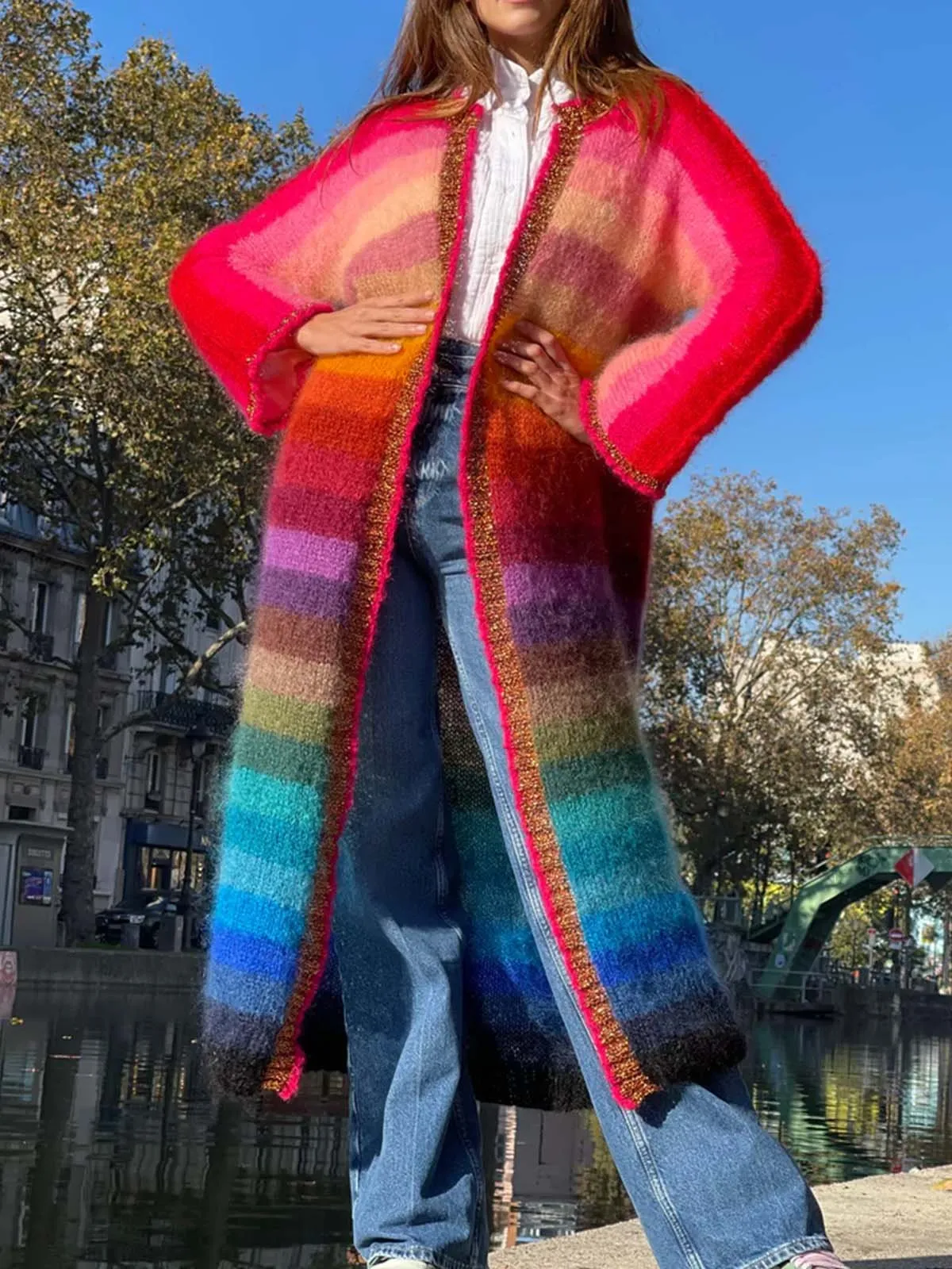Rainbow Striped Knit Cardigan