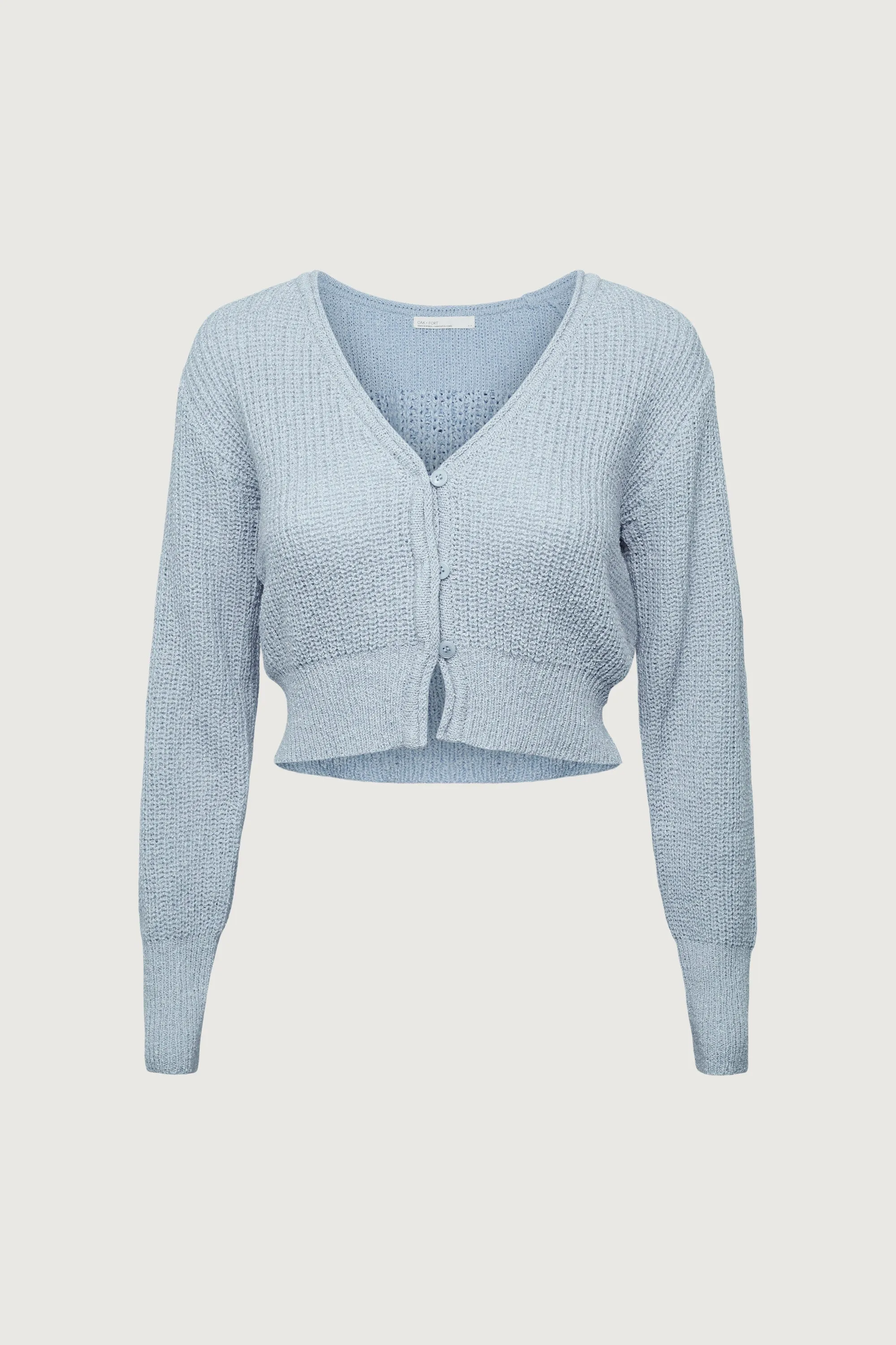 RIBBED BUTTON-FRONT CROPPED CARDIGAN