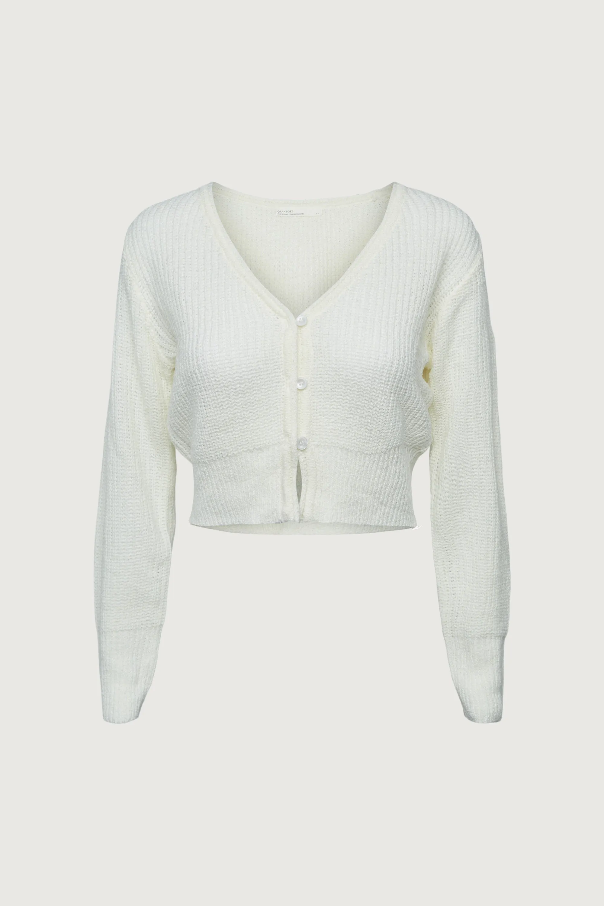 RIBBED BUTTON-FRONT CROPPED CARDIGAN