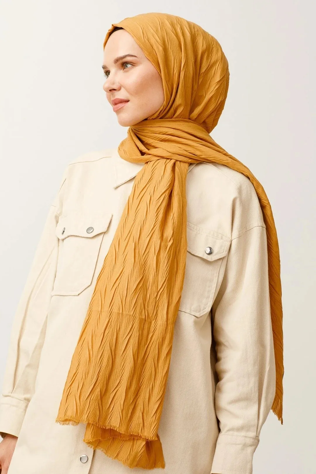 Saffron Pleated Bamboo Hijab