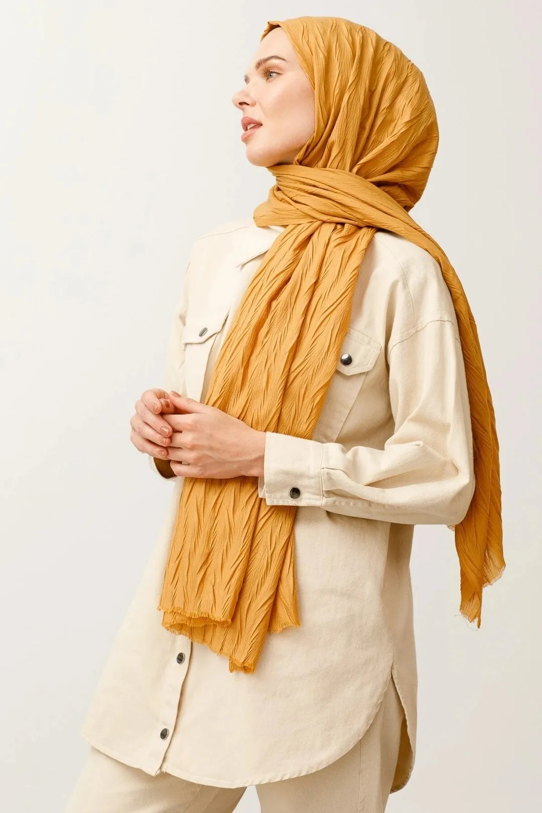 Saffron Pleated Bamboo Hijab