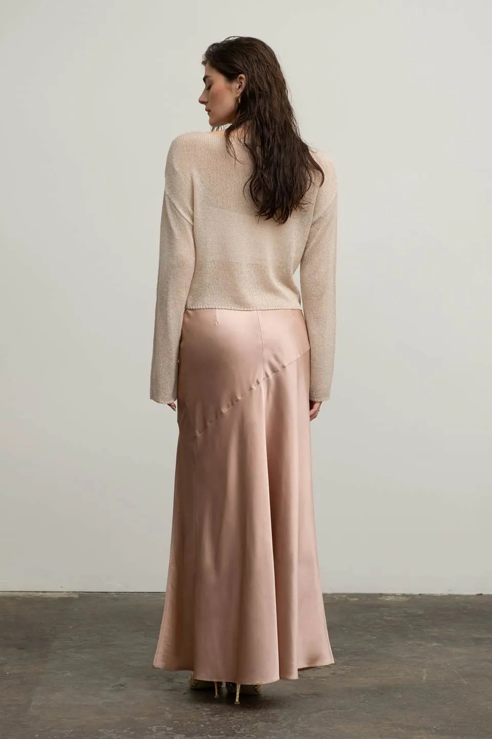 SATIN ASYMMETRICAL SIDE SLIT MIDI SKIRT