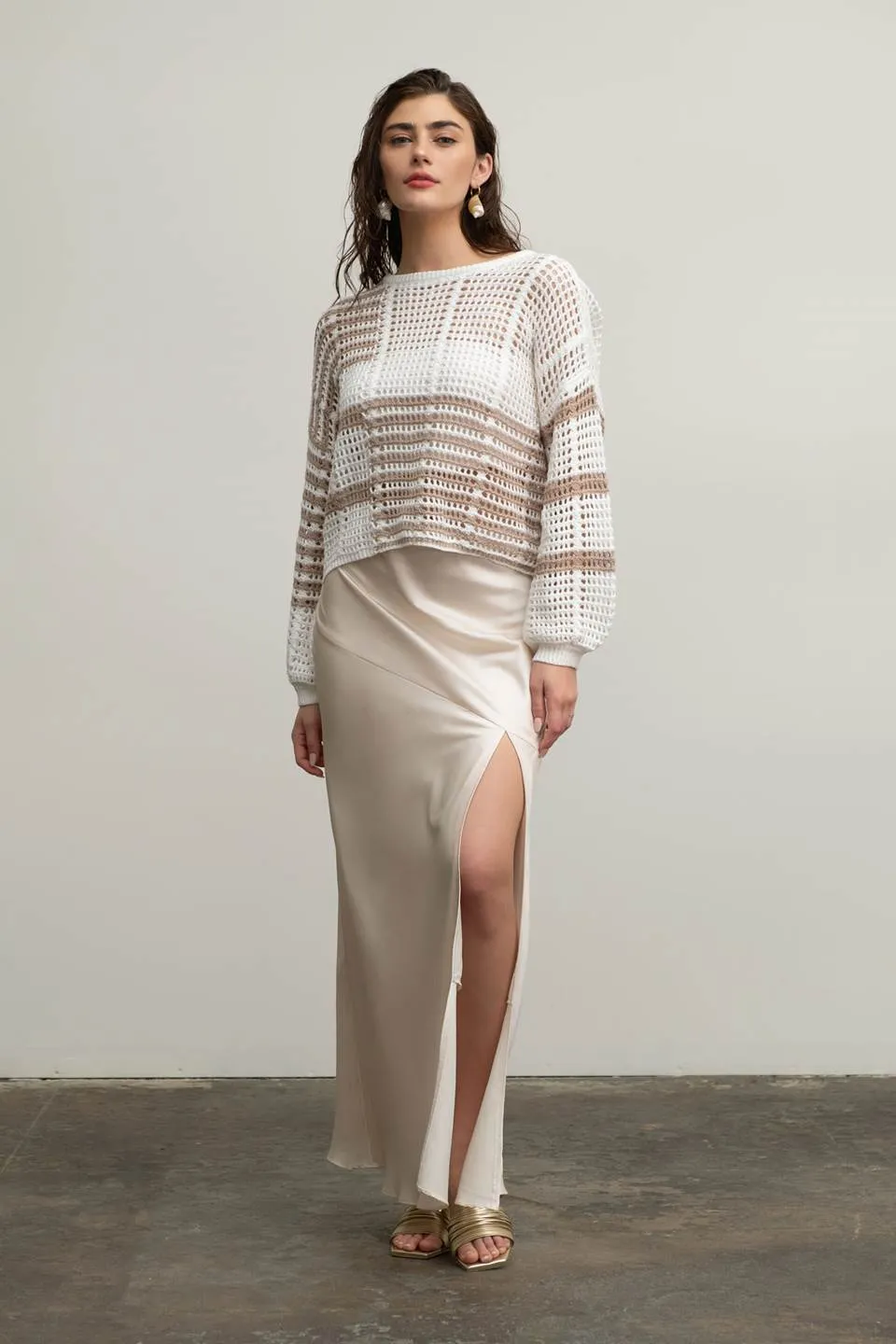 SATIN ASYMMETRICAL SIDE SLIT MIDI SKIRT