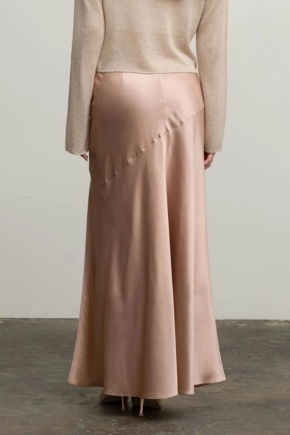 SATIN ASYMMETRICAL SIDE SLIT MIDI SKIRT