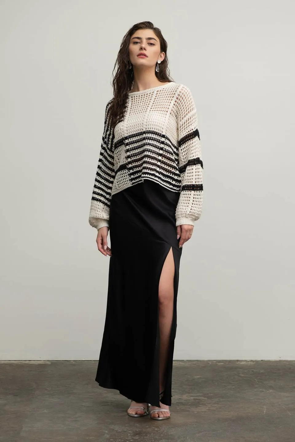 SATIN ASYMMETRICAL SIDE SLIT MIDI SKIRT