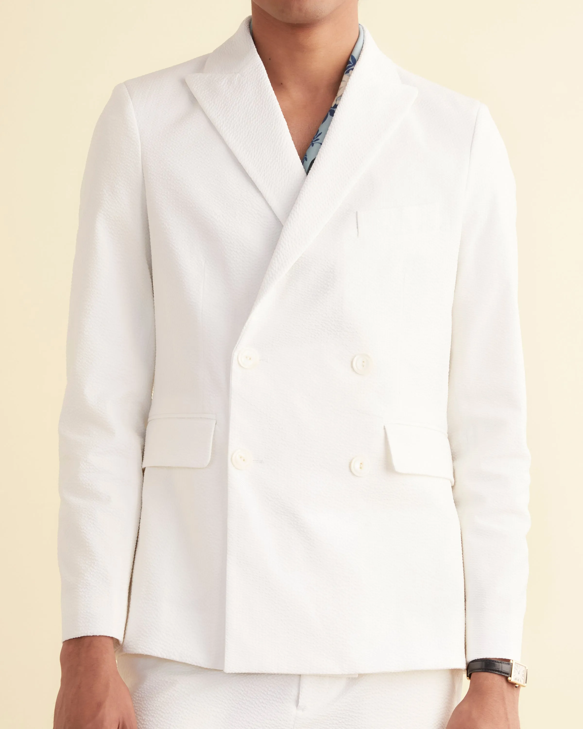 Seersucker Double-Breasted Suit Jacket