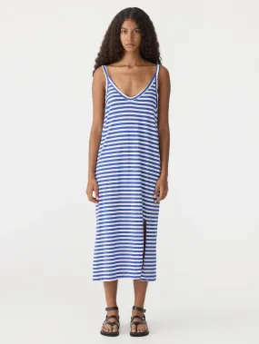 Stripe v neck jsy slip dress | Nat/Cobalt