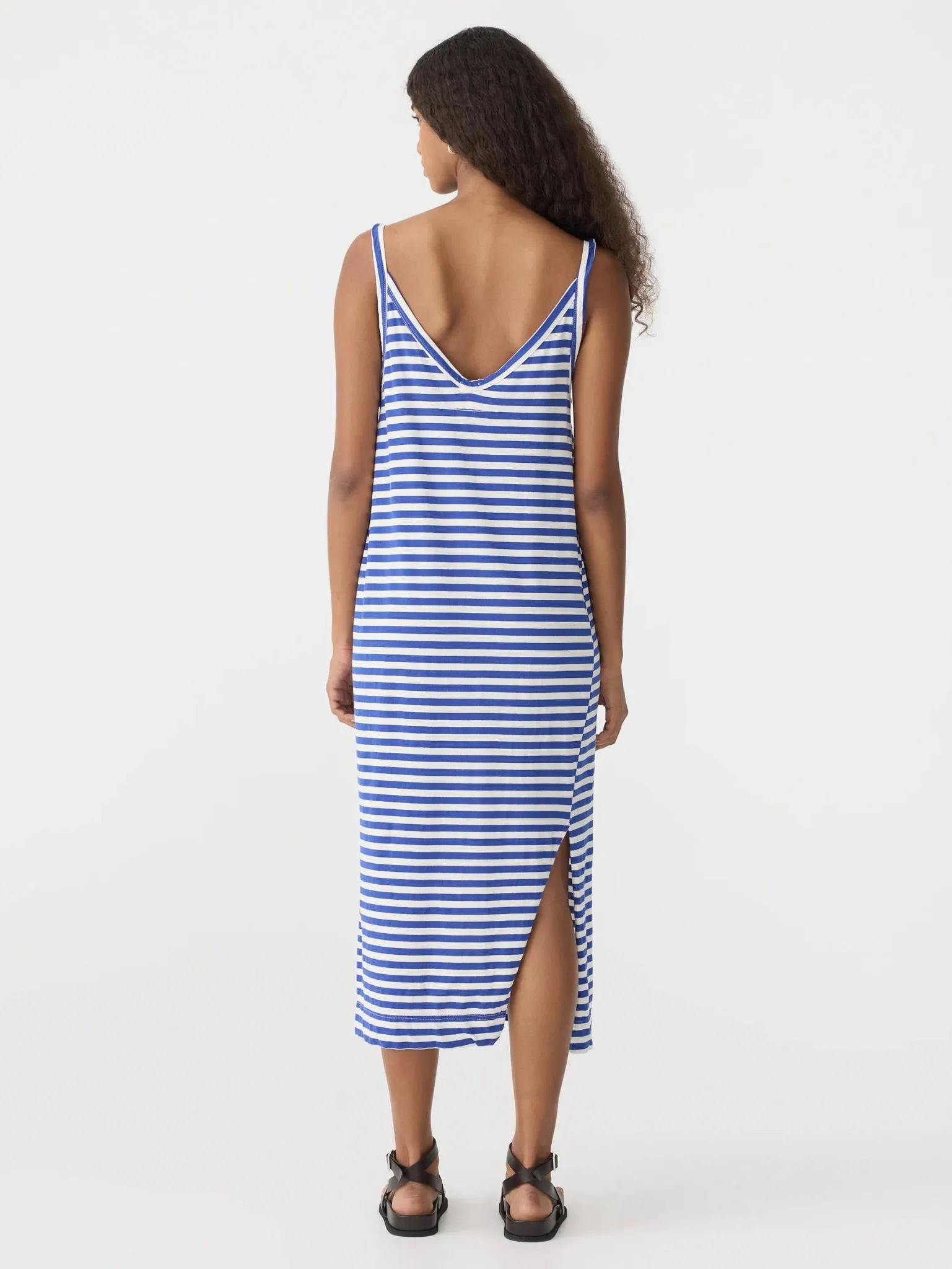 Stripe v neck jsy slip dress | Nat/Cobalt