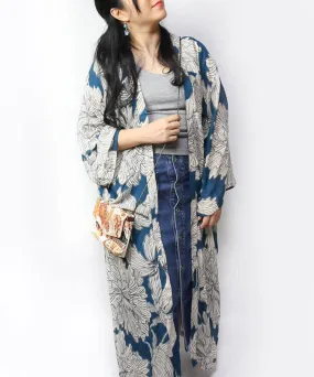 Sun Protection Cardigan  / Blue Green Hibiscus Boho Kimono Cardigan
