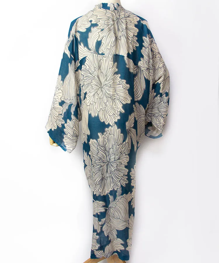 Sun Protection Cardigan  / Blue Green Hibiscus Boho Kimono Cardigan