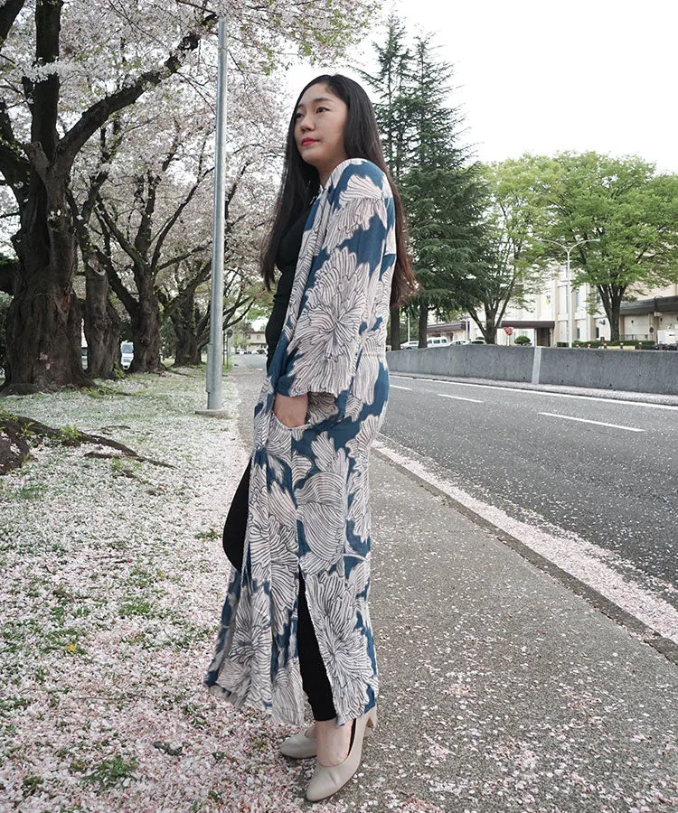 Sun Protection Cardigan  / Blue Green Hibiscus Boho Kimono Cardigan