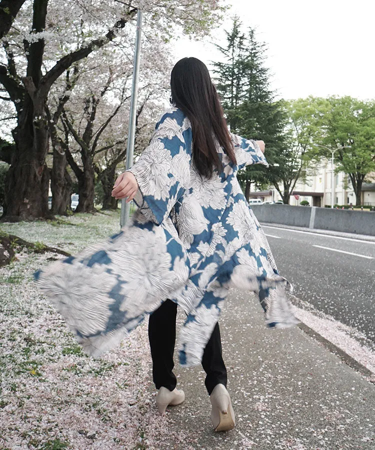 Sun Protection Cardigan  / Blue Green Hibiscus Boho Kimono Cardigan