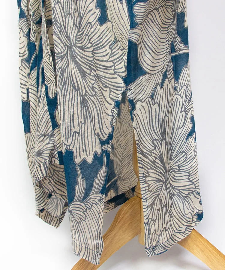 Sun Protection Cardigan  / Blue Green Hibiscus Boho Kimono Cardigan