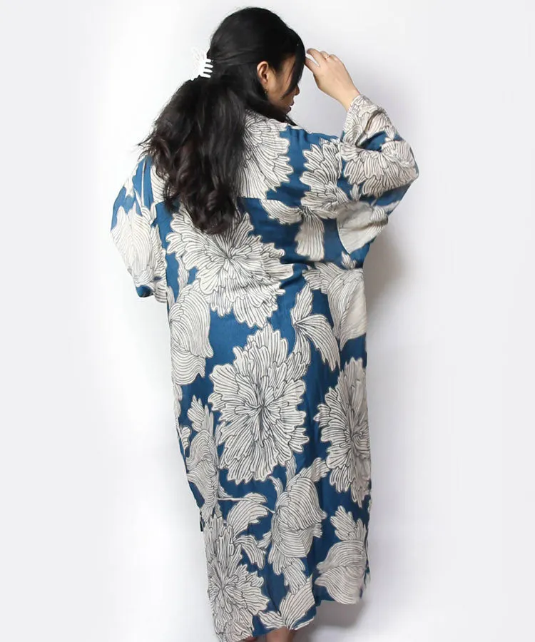 Sun Protection Cardigan  / Blue Green Hibiscus Boho Kimono Cardigan